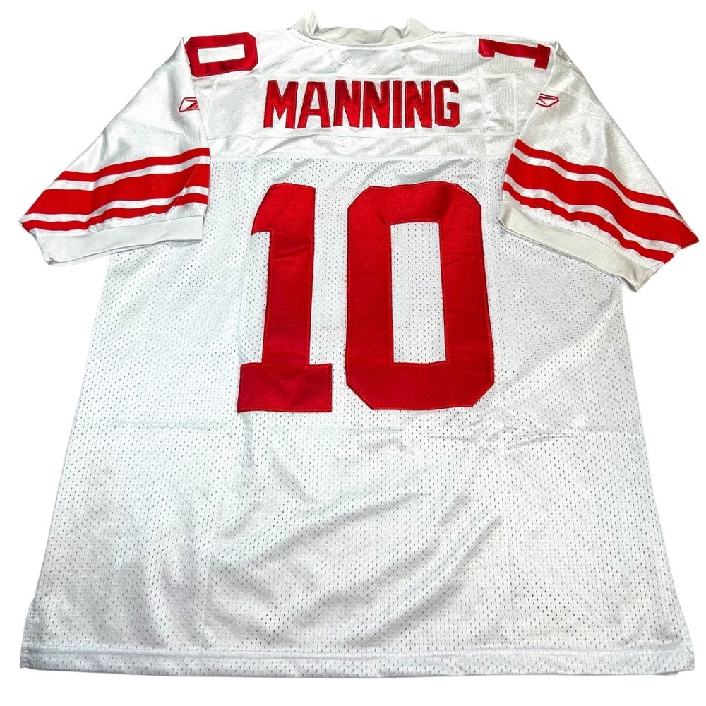 VTG Reebok Eli Manning New York Giants NFL Jersey Men 52 XL White Captain Patch - Picture 2 of 9